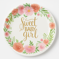 Floral "Sweet Baby Girl" Paper Dinner Plates - 10.5", 8-Pack