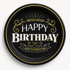Better with Age Birthday Round Plates, Black/Gold, 10.5-Inch, 8-Pack