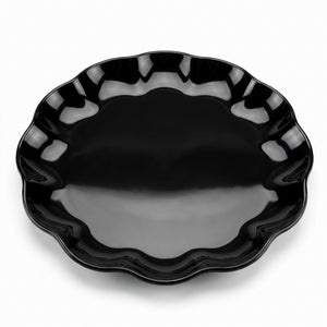 Black Scalloped Round Plastic Serving Tray - 12 In.