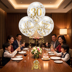 Golden 30th Birthday Confetti Latex Balloons, 12-Inch, 6-Pack