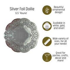 6.5 In. Round Silver Foil Doilies | 15 Count