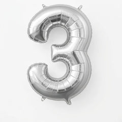 Silver Foil Number 3 Balloon - Air Filled Metallic Decor