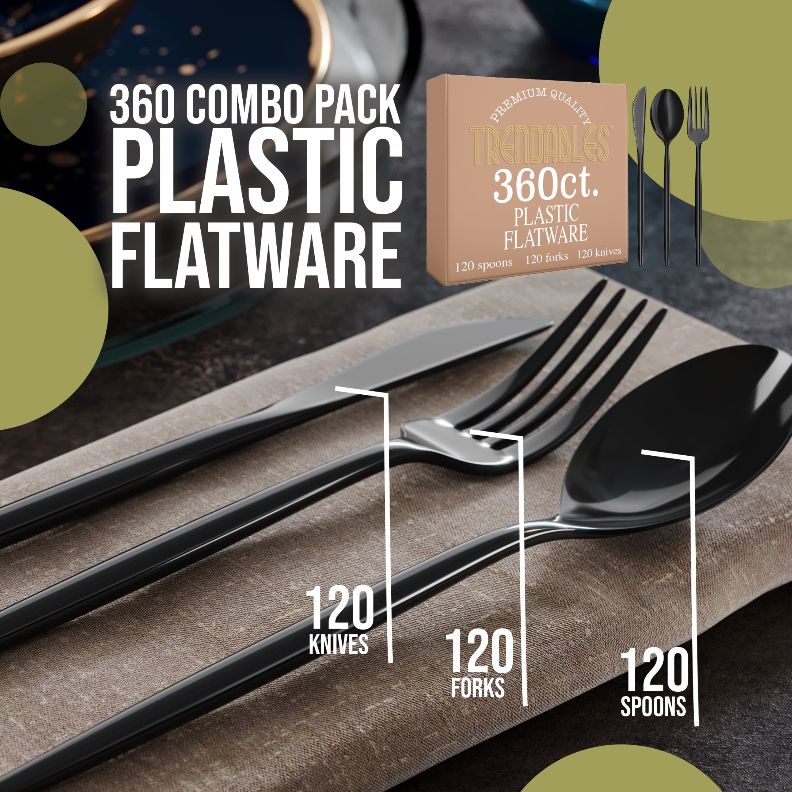 360 Pack Trendable Gloss Cutlery Combo Black 120/120/120