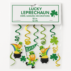 Lucky Leprechaun Hanging Swirl Decorations - 12 Pack