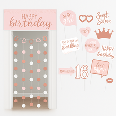 Sweet 16 Glitter Gold and Pink Photo Booth Kit
