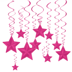 Bright Pink Star Swirl Decorations - 30 Pack