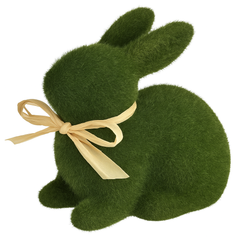 Easter Faux Moss Bunny Figurine with Raffia Bow