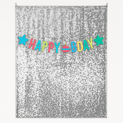 Sparkling Silver Birthday Backdrop & Banner Set