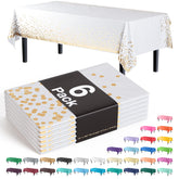 White & Gold Celebrate Printed Plastic Table Covers | 6 Count - 54 In. x 108 In.