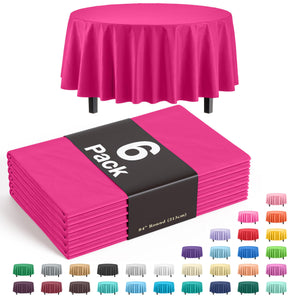 Premium Round Cerise Plastic Table Covers | 6 Pack - 84 in.