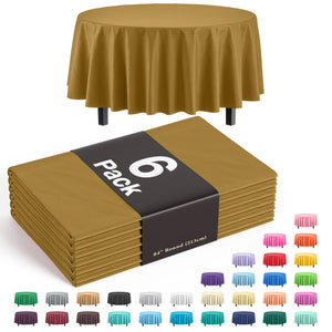 Gold Round Plastic Table Covers | 6 Pack - 84 in.