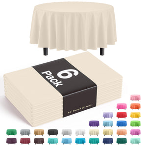 Round Ivory Plastic Table Covers | 6 Pack - 84 in.