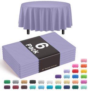 Premium Round Lavender Plastic Table Covers | 6 Pack - 84 in.