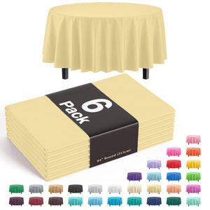 Round Light Yellow Plastic Table Covers | 6 Pack - 84 in.