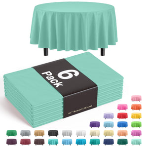 Premium Round Mint Plastic Table Covers | 6 Pack - 84 in.