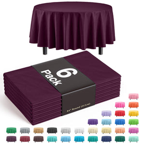 Premium Round Plum Plastic Table Covers | 6 Pack - 84 in.