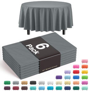 Round Silver Plastic Table Covers | 6 Pack - 84 in.