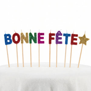 Bonne Fête Glitter Birthday Candle Picks - 10 pcs