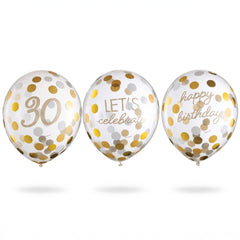Golden 30th Birthday Confetti Latex Balloons, 12-Inch, 6-Pack
