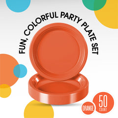 7 In. Orange Plastic Plates | 50 Count
