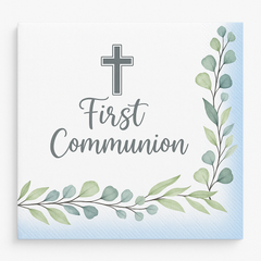 First Communion Beverage Napkins - Blue & White with Silver Cross, 40-Pack - 5 In. X 5 In.