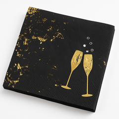 "Cheers For The New Year" Black and Gold Beverage Napkins, 5-Inch, 40 Pack