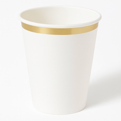Elegant White Paper Cups with Gold Trim - 12oz