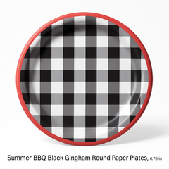 Summer BBQ Black Gingham Round Paper Plates, 6.75-Inch, 20-Count