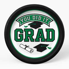"You Did It Grad" Green Round Paper Plates, 6.75-Inch, 20 Pack