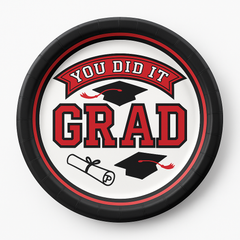 True to Your School Graduation Paper Plates, Red, 6.75-Inch, 20-Pack