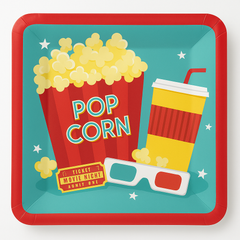 Movie Night Popcorn Square Dessert Plates - 7" Paper Party Plates, 20 Pack