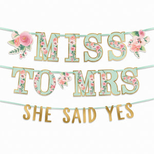 Mint Floral "Miss to Mrs" and "She Said Yes" Wedding Banner Kit