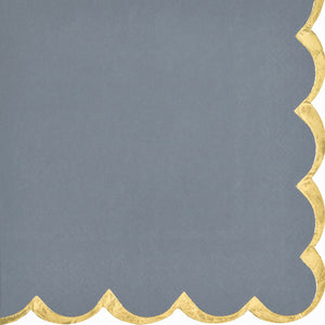 Elegant Dark Grey Luncheon Napkins with Gold Scalloped Edge - 6.5 in.