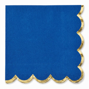 Royal Blue Scalloped Luncheon Napkins - 6.5 In. x 6.5 In. with Gold Trim