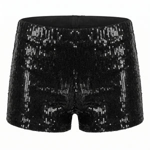 Women's Black Sequin Boy Shorts - L/XL