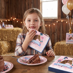 Saddle Up Horse Birthday Lunch Napkins - 6.5 In. x 6.5 In. - Pink, 16-Pack