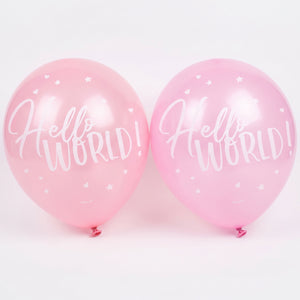 "Hello World" Pink Baby Shower Latex Balloons, 12-Inch, 15-Pack