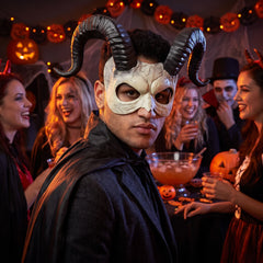 Ram Horned Skull Half Mask - Halloween Costume Accessory