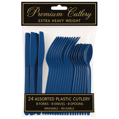 Royal Blue Heavyweight Plastic Cutlery Set - 24 Pieces