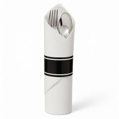 Premium Rolled Black Cutlery Set with Guest Towel