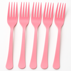 New Pink Plastic Forks - Solid Color Cutlery for Everyday Use - 7.5 in.