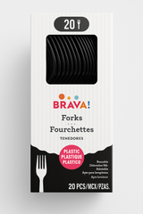 Jet Black Plastic Forks - 20 Pack