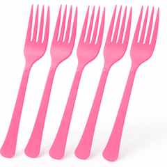 Bright Pink Plastic Forks - Solid Color Cutlery