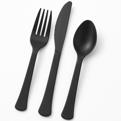 Heavy-Duty Black Plastic Cutlery Set - 80 Pieces