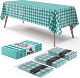 Teal Gingham Plastic Table Covers | 6 Pack - 54 In. x 108 In.