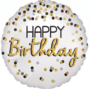Elegant Black, Silver, and Gold Birthday Foil Balloon - 18 Inch