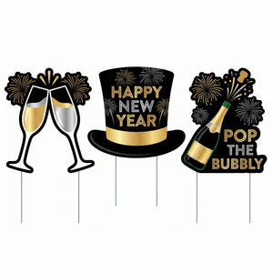 Festive Happy New Year Yard Sign Set 15" - 17.7"