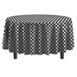 Round Black/White Checkered Plastic Table Covers | 6 Pack - 84 in.