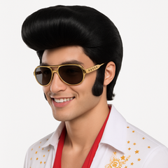 50s Rock & Roll Black Pompadour Wig for Adults