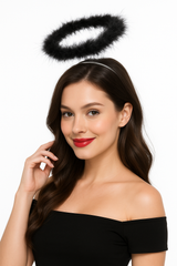 Black Marabou Halo Headband - Dark Angel Halloween Accessory